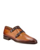 Men's Antiqued Leather Double-monk Dress