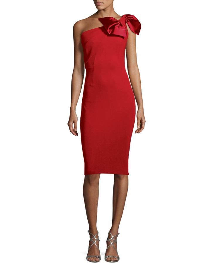 Jasmine One-shoulder Satin Bow Cocktail Dress