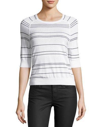 Cashmere-blend Striped Top, White/black