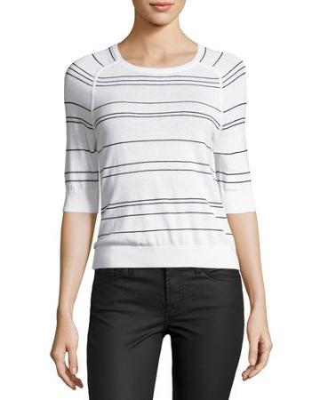Cashmere-blend Striped Top, White/black