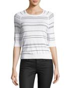 Cashmere-blend Striped Top, White/black