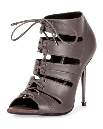 Open-toe Lace-up 105mm Bootie, Graphite