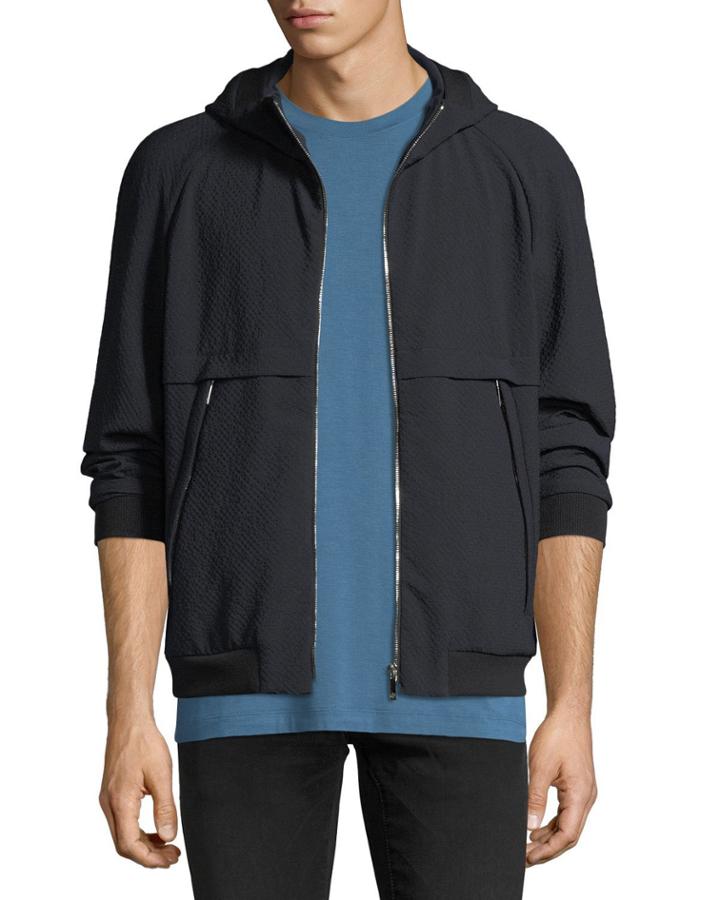 Seersucker Zip-front Hoodie
