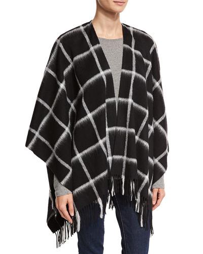Wool Grid-print Ruana Wrap