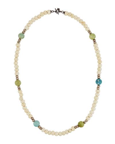Long Bone, Copper & Aquamarine Beaded Necklace