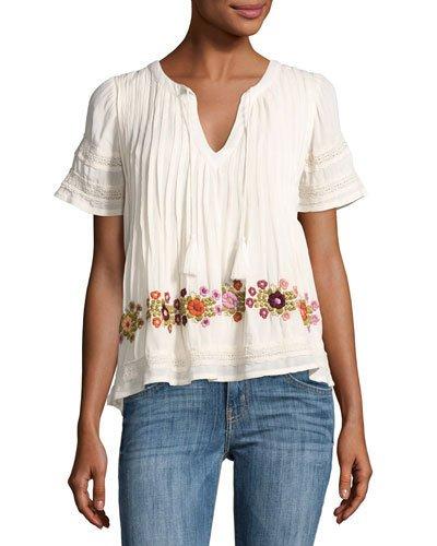 Carley Split-neck Top, Cream