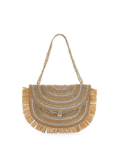 Tiki Fringe Straw Chain Pouch Bag