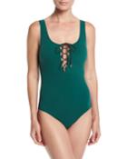 Scoop-neck Lacing One-piece