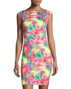 Floral-print Cutout Sheath Dress, Pink Pattern