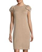 Ruffled-sleeve Silk-blend Dress,