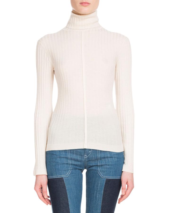 Long-sleeve Fine-ribbed Wool Turtleneck