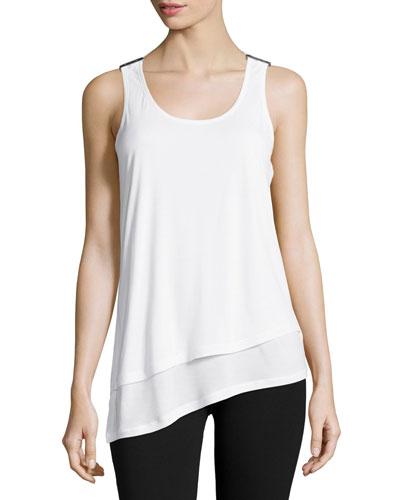 Sleeveless Asymmetric Racerback Top, White