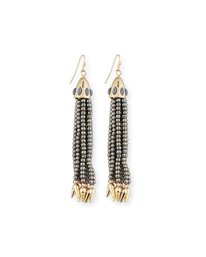Beaded Metallic Tassel Drop Earrings