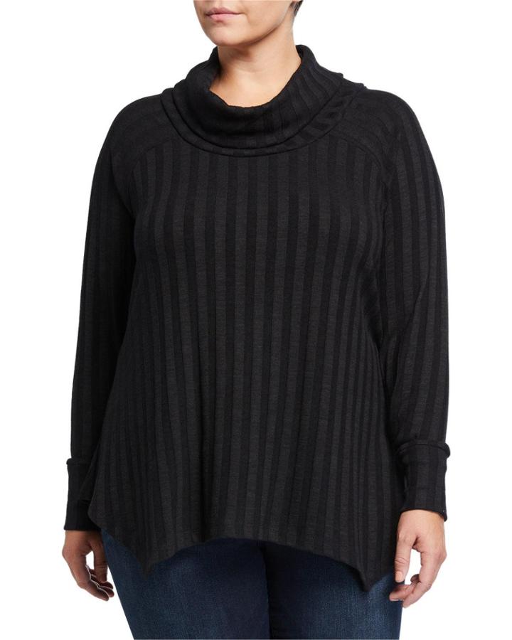 Plus Size Lana Cowl-neck Long-sleeve Rib Tee