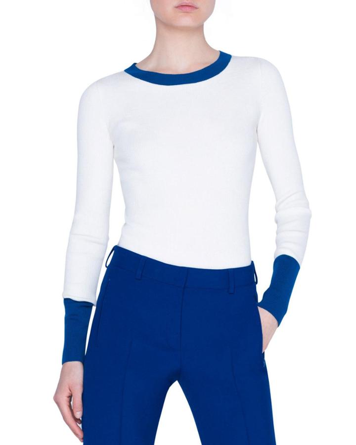 Contrast Trimmed Stretch-wool Pullover