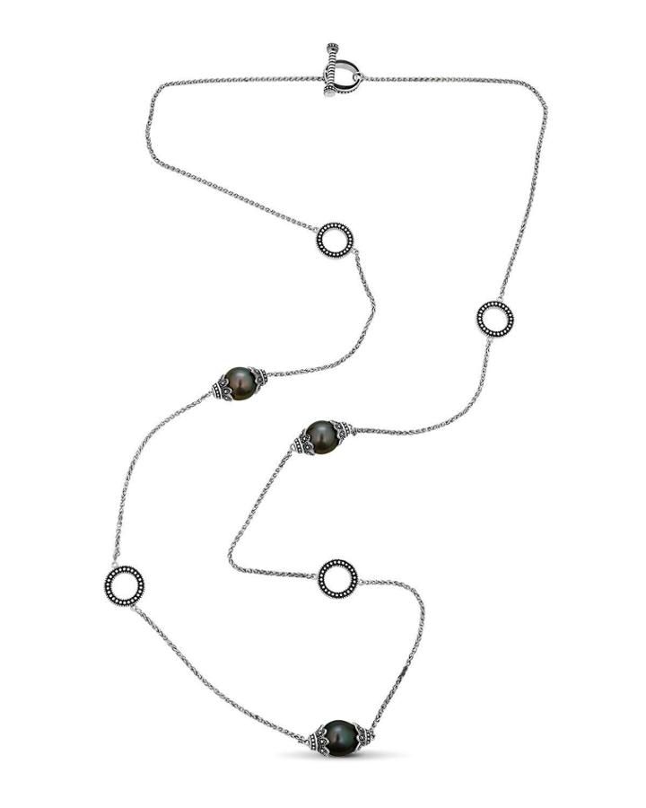 Long 3-pearl Necklace, Black