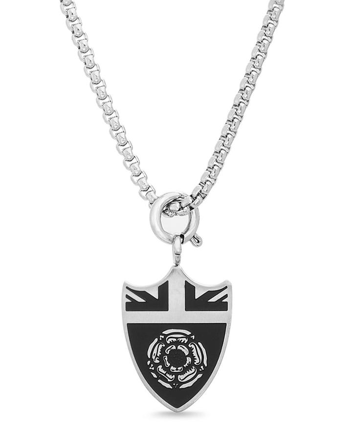 Men's Enamel Flower Shield Pendant Necklace,