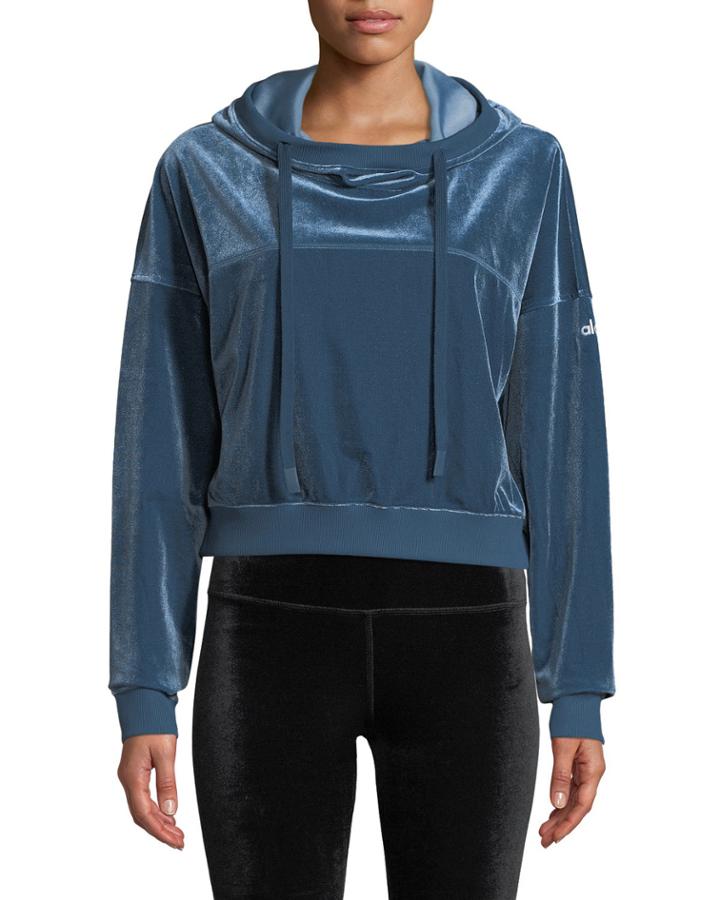 Layer Velour Long-sleeve Hooded Pullover Top