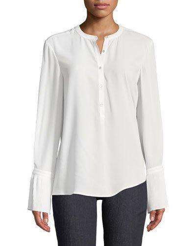 Mandarin Collar Pleated-sleeve Blouse