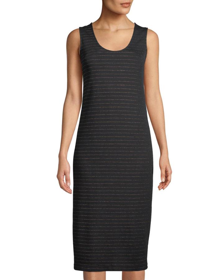 Shimmered Pinstriped Scoop-neck Dress