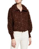 Mohair Netted Zip-front Blouson Cardigan W/ Paillettes