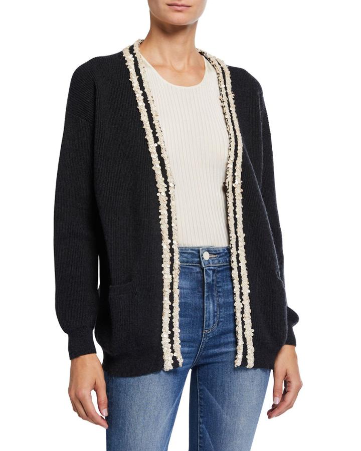 Sequined 2-ply Cashmere Cardigan