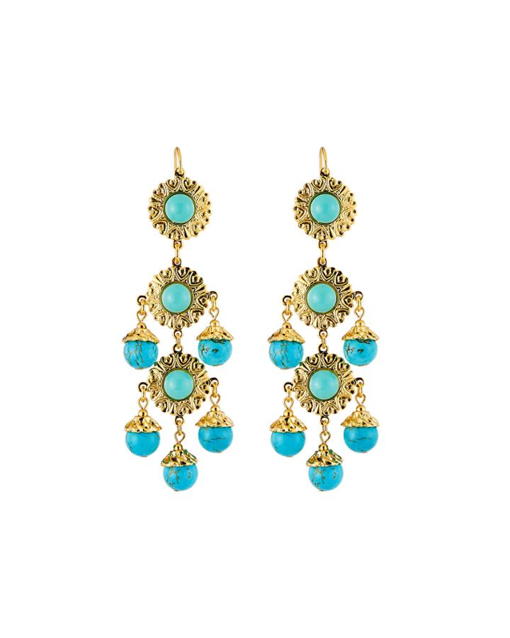 Cabochon Linear Dangle Earrings, Turquoise