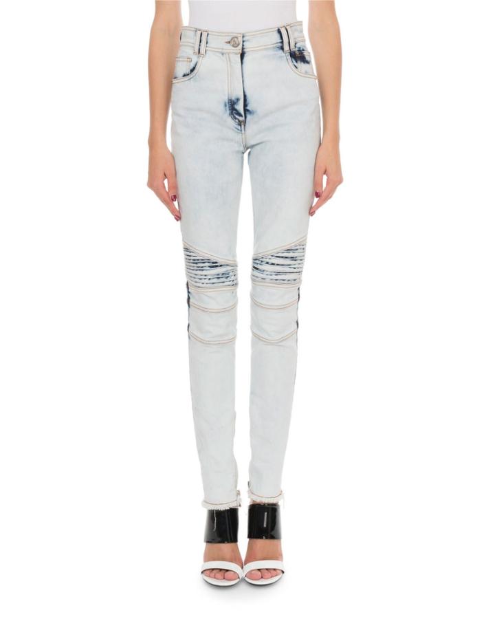 Bleached Denim Biker Jeans