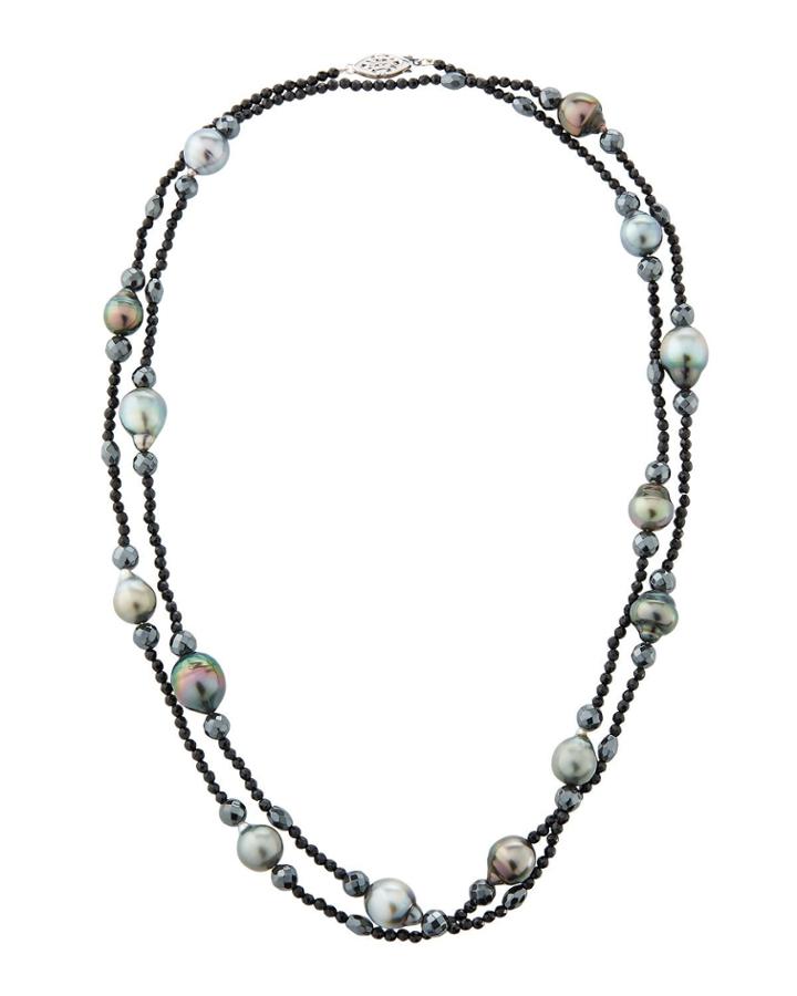 14k Spinel, Hematite & Pearl Beaded Necklace,