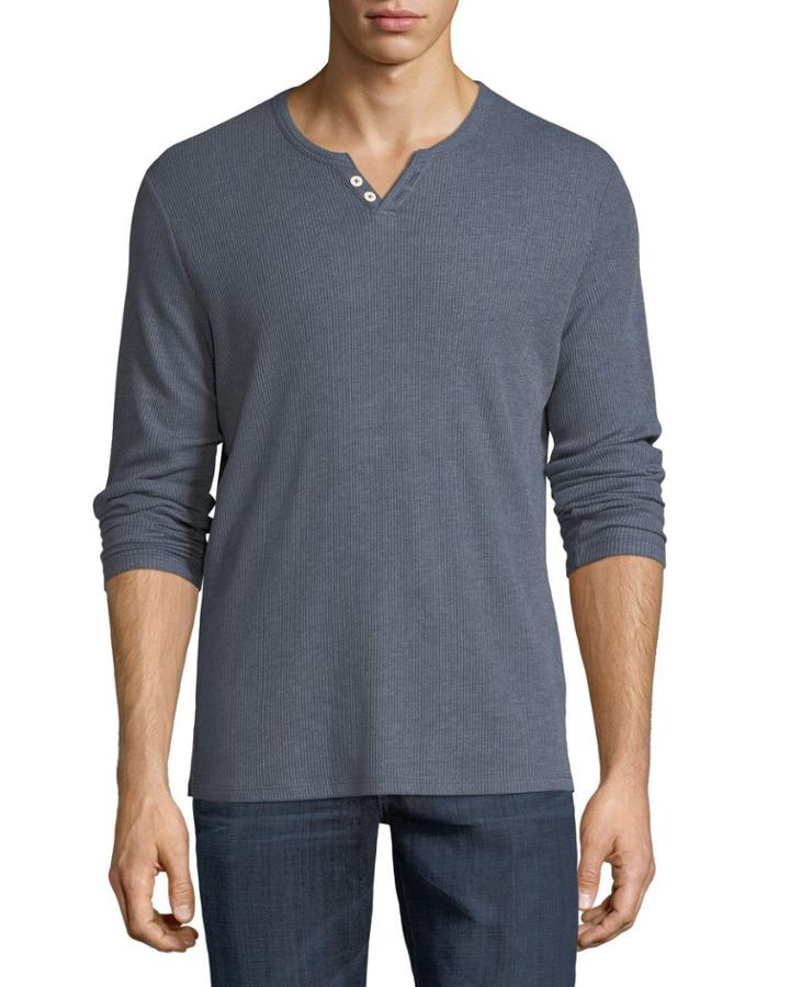 Wintz Long-sleeve Henley, Blue-gray