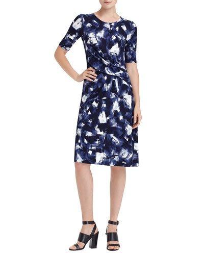 Twist-front Graphic-print Dress, Navy