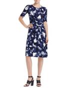 Twist-front Graphic-print Dress, Navy
