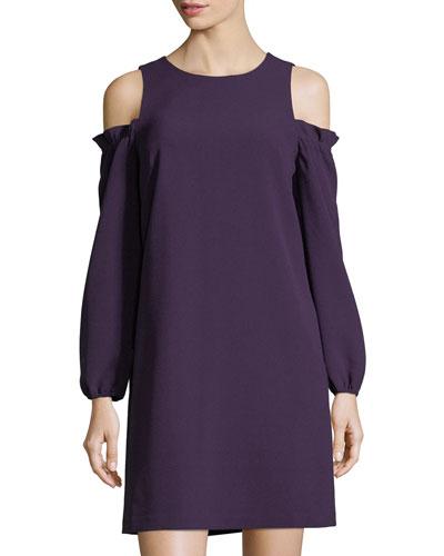Balloon-sleeve Cold-shoulder Dress
