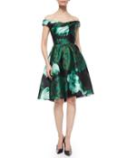 Off-the-shoulder Floral Ikat Fit-and-flare Dress
