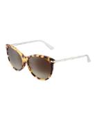 Two-tone Havana Round Cat-eye Combo Sunglasses, Yellow