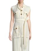 Sleeveless Belted Stripe Utility Tunic