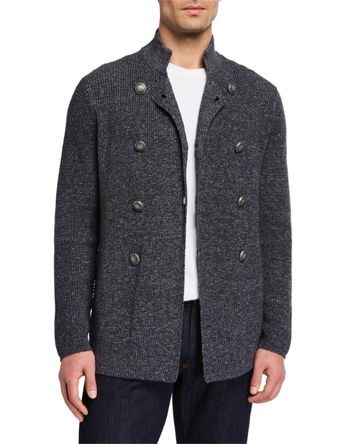 Men's Ribbed Knit Double-breasted Cardigan