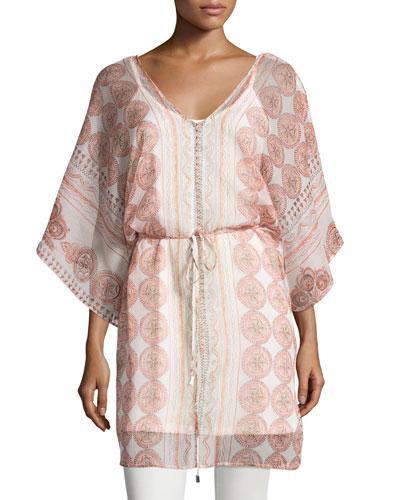 Printed V-neck Top, Pink