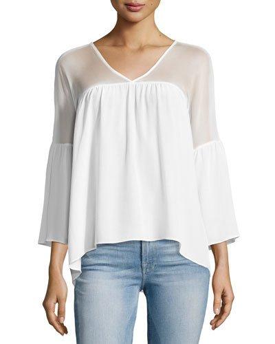 Cross Training V-neck Bell-sleeve Top, White