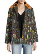 Beaded Army Jacket With Fur Collar