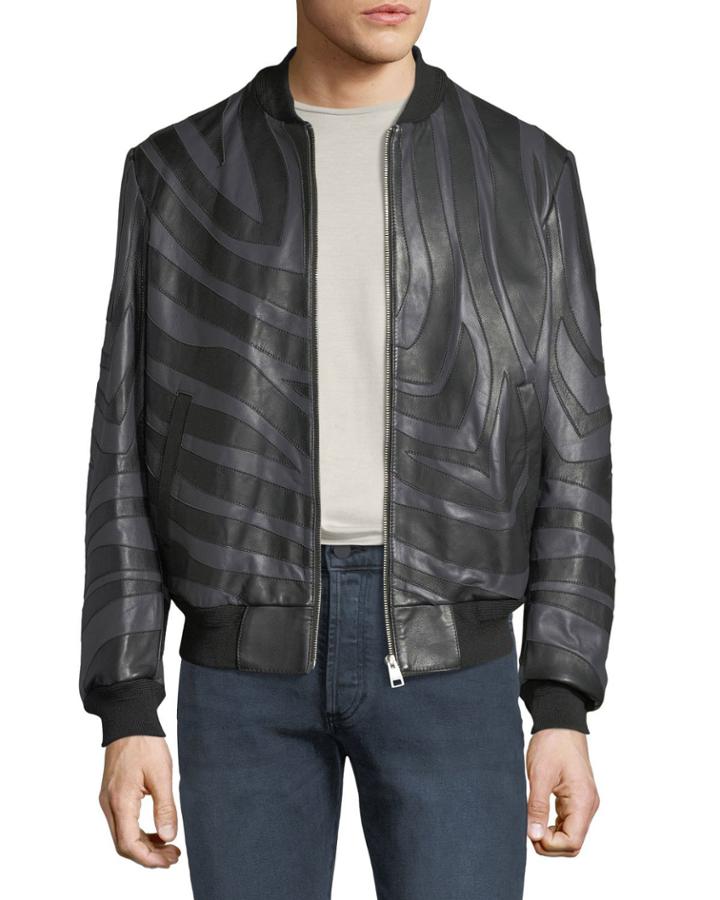 Men's Tiger-striped Leather Bomber Jacket