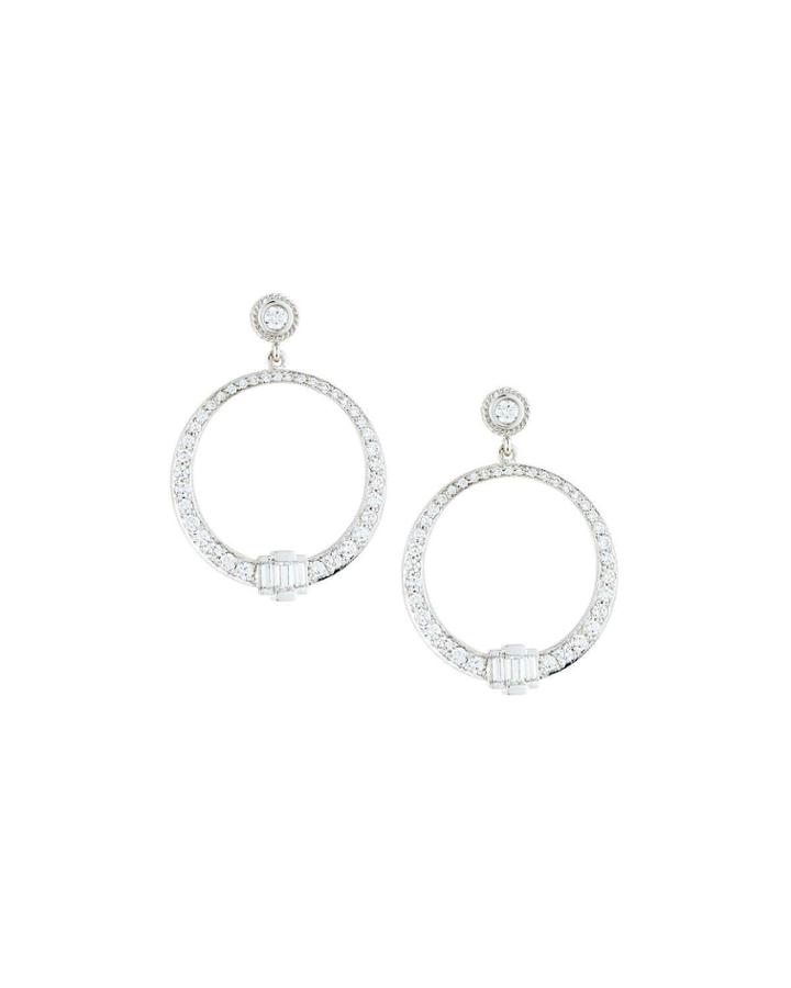 18k White Gold Diamond Open-circle Drop Earrings