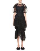 Asymmetric Ruffled Cocktail Dress With Fuzzy Doll Embroidery