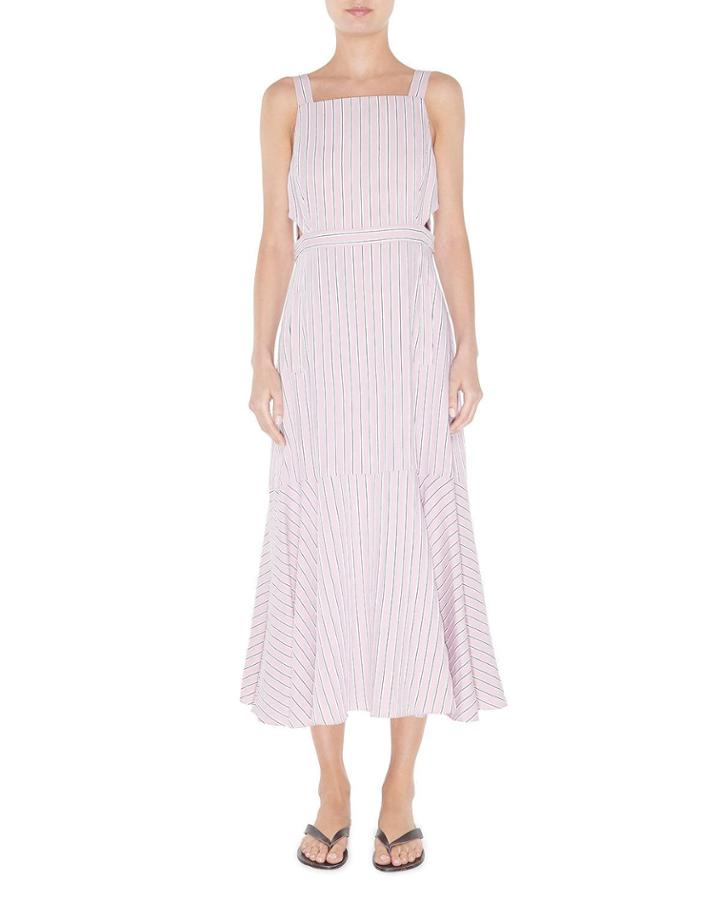 Striped Viscose Twill Strappy Flared Dress