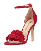 Alvarita Suede Ruffle Pump, Red