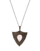 Rose Quartz Diamond Pave Pendant Necklace