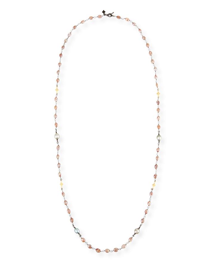 Old World Beaded Peach Moonstone Necklace With Diamonds,