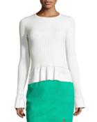 Ribbed Knit Peplum Top, White