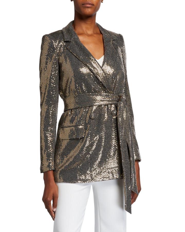 Sequin Long-sleeve Belted