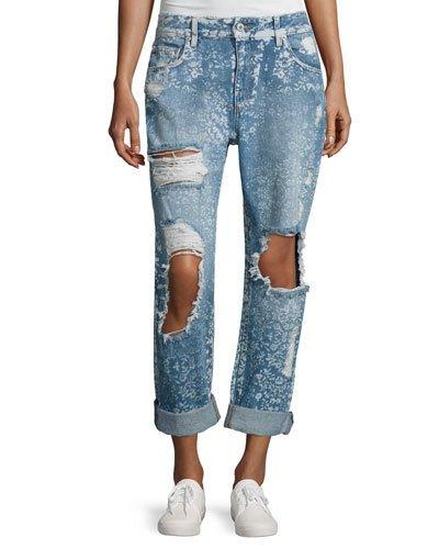 Taylor Floral-print Boyfriend Jeans, Blue
